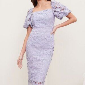 Lipsy Crochet Lace Square Neck Puff Sleeve Midi Dress